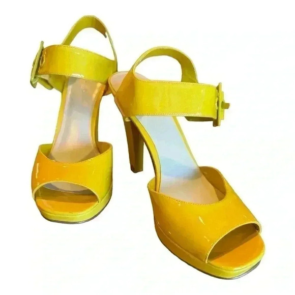 Vintage NINE WEST NW Front Time neon yellow strappy buckle platform size 8 - Picture 10 of 15